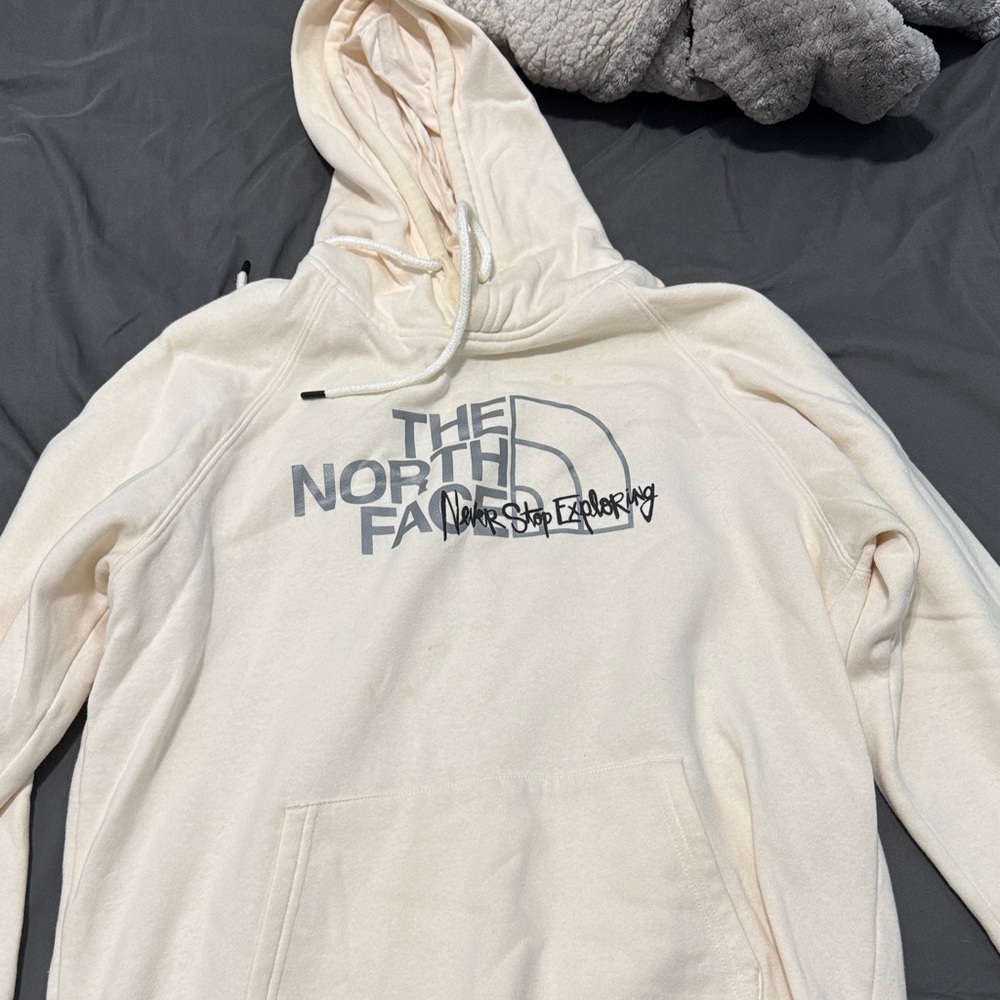 The North Face women’s  Cream Crewneck Hoodie with Grey Logo